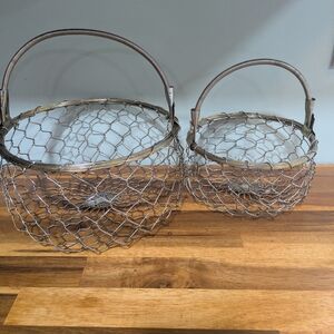 Set of Two Vintage  Aluminum and Brass Metal Woven Baskets. Farmhouse - Vintage